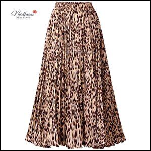 Polyester Spandex High Waisted Pleated Midi Skirt A Line Maxi